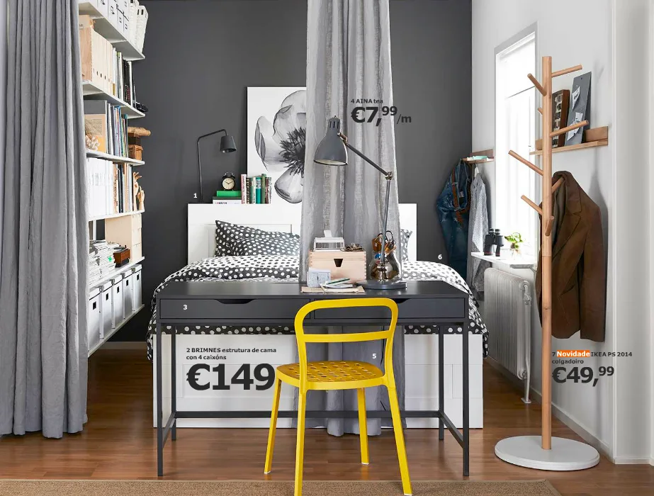 Dormitorios de estilo nórdico ¡Crea ambientes únicos! 4 dormitorio en color gris y una silla amarilla
