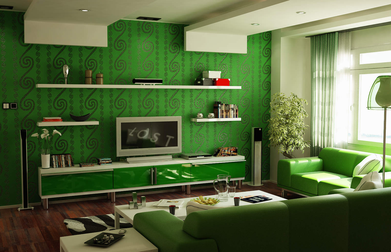salón decorado en verde
