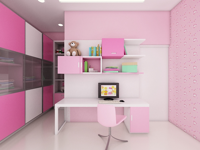 habitación de color rosa
