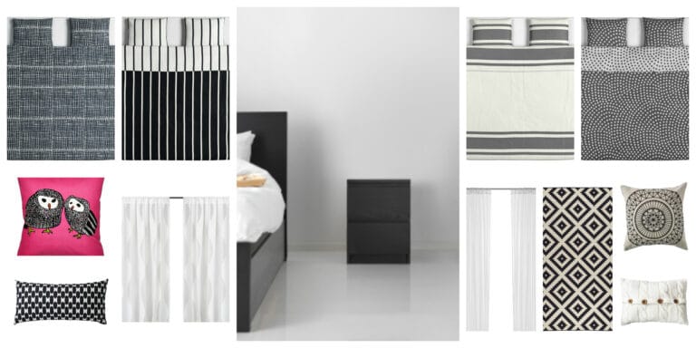 Dormitorio MALM de IKEA decorado en blanco y negro