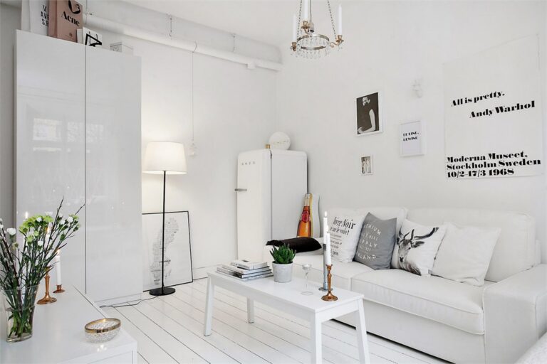 Salón nórdico blanco